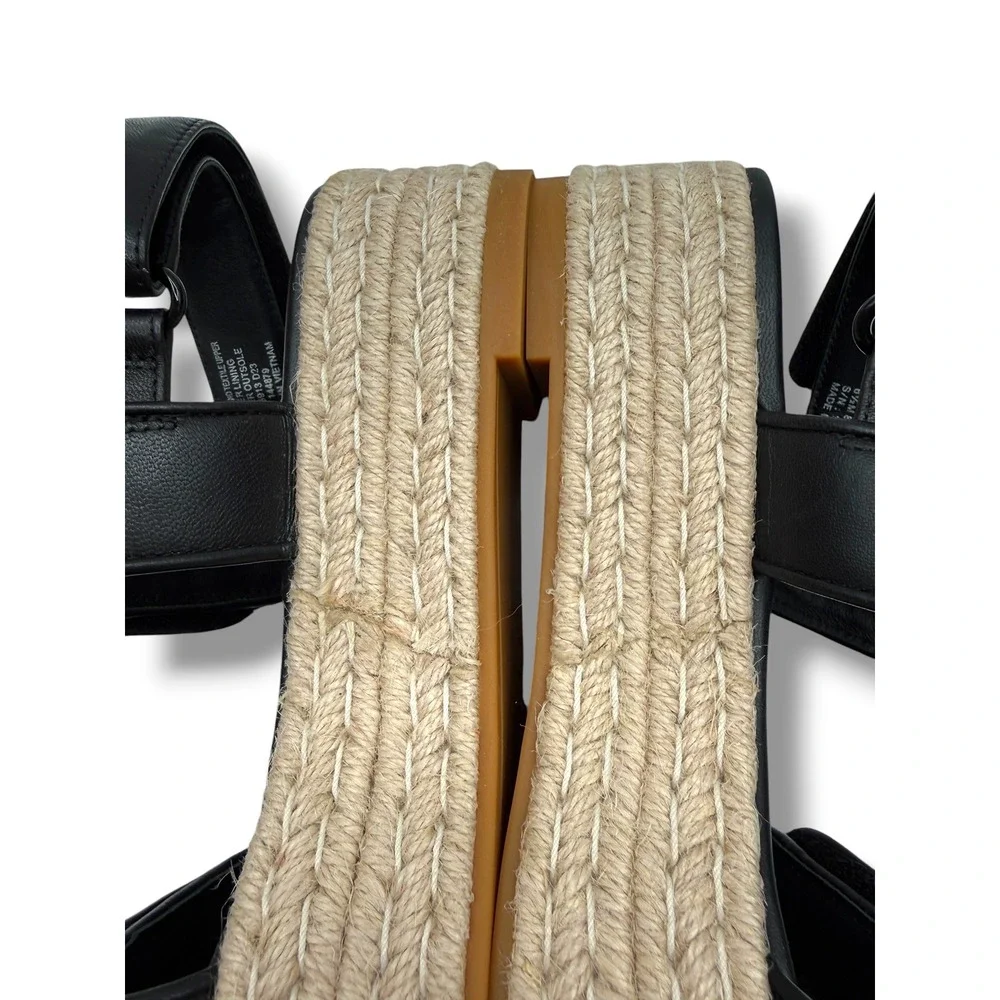 Tory‎ Burch Sport Platform Espadrille Sandals 6.5 Black Raffia Woven Leather
